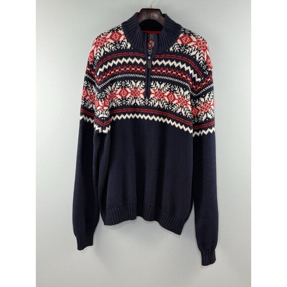 IZOD Men's 1/4 Zip Sweater Size XL Fair Isle Heavy Knit Ski Holiday Preppy - Picture 1 of 8